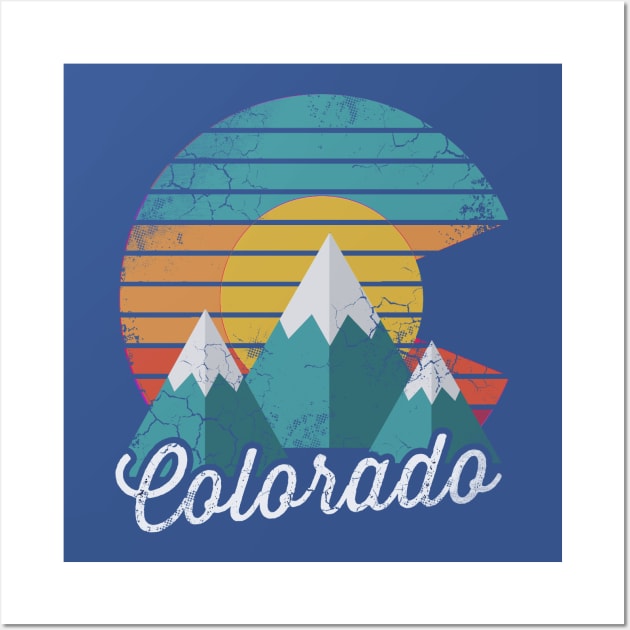 Retro Colorado Mountains Flag Sunset Wall Art by E